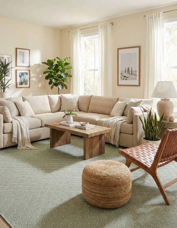 Green Hand Woven Geo Trellis Flatweave Square Rug