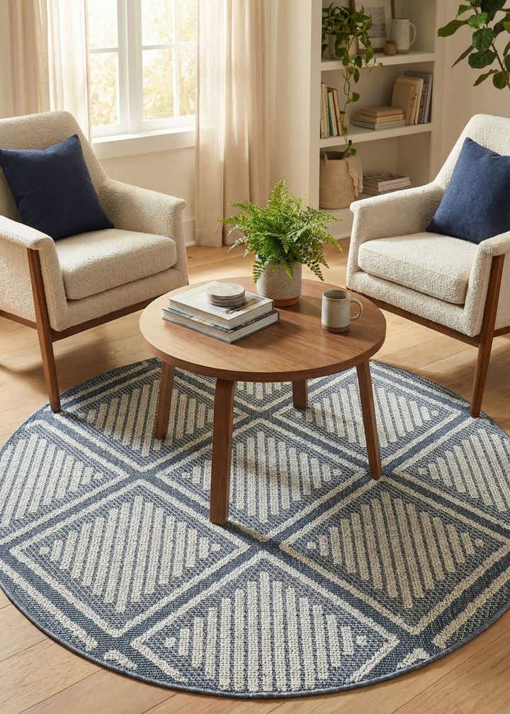 5' 3 x 5' 3 Easy-Clean Trellis Indoor / Outdoor Round Rug