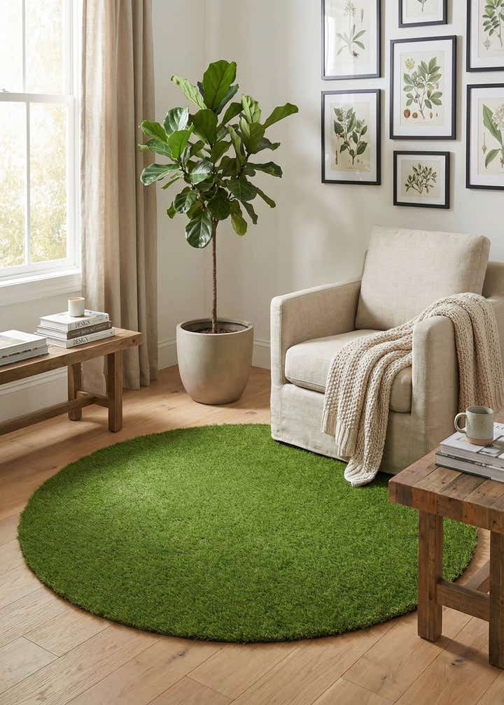 6' x 6' Easy-Clean Grass Indoor / Outdoor Round Rug