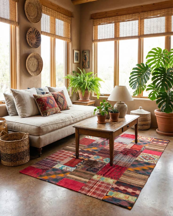 Detail image of 5' 6 x 8' Hand Woven Kilim Patchwork Wool Rug