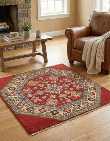 3' 2 x 3' 3 Hand Knotted Kazak Square Rug