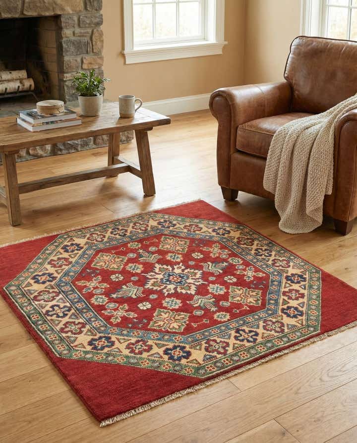 3' 2 x 3' 3 Hand Knotted Kazak Square Rug