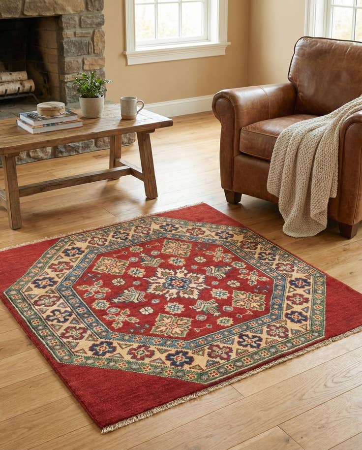 Detail image of 3' 2 x 3' 3 Hand Knotted Kazak Square Rug