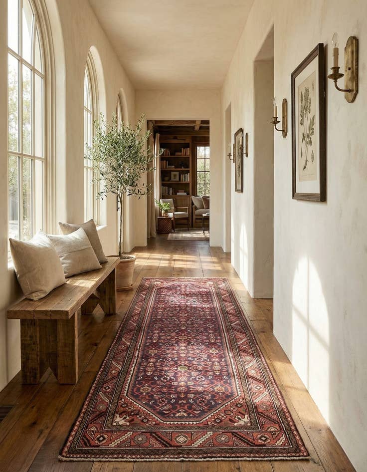 Detail image of 3' 9 x 10' 4  Hand Knotted Hossainabad Persian Wool Runner Rug