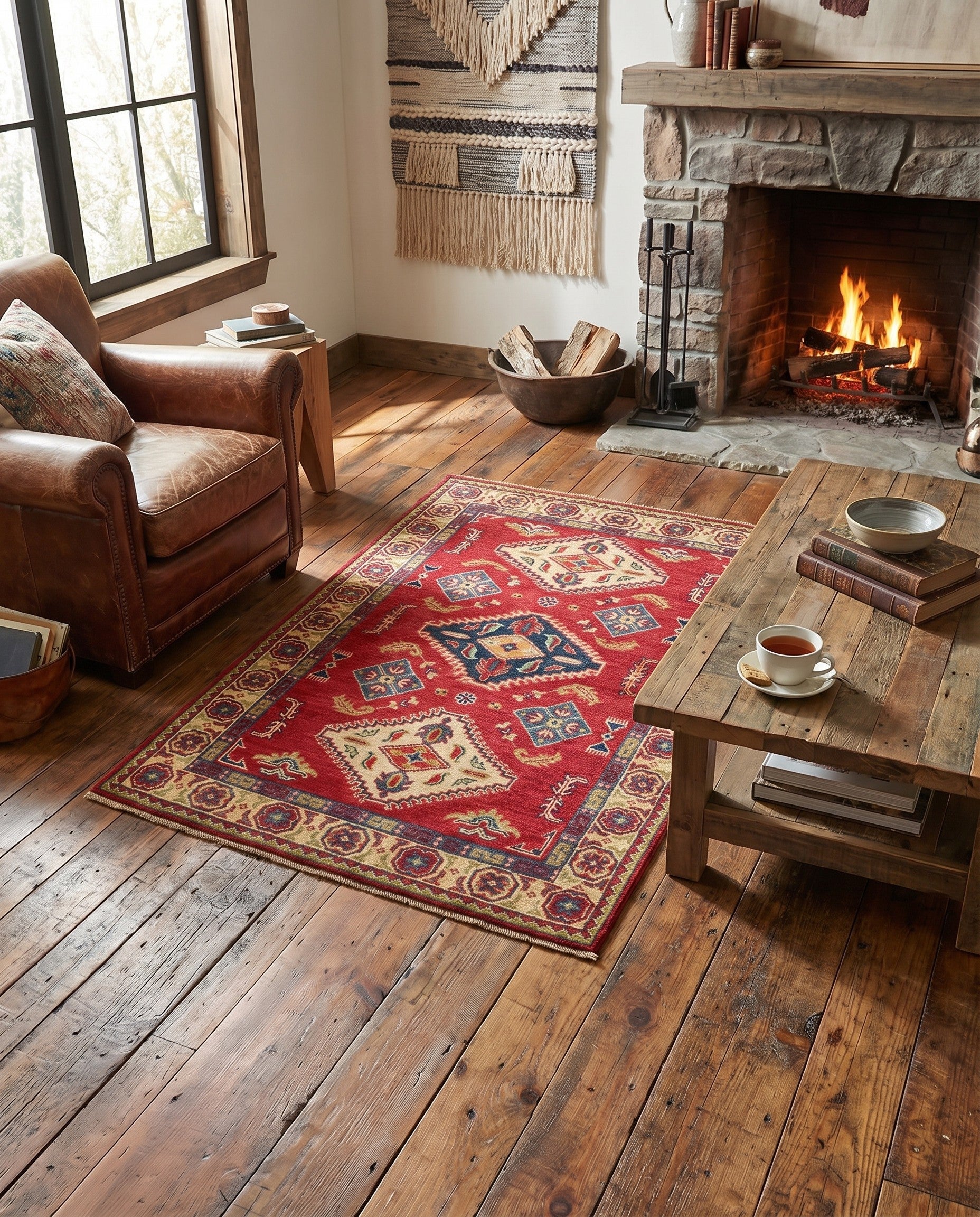 3' 4 x 4' 9 Hand Knotted Kazak Rug