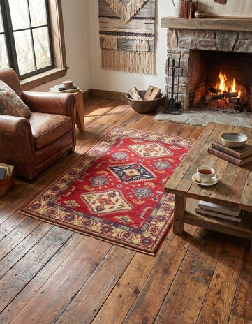 3' 4 x 4' 9 Hand Knotted Kazak Rug
