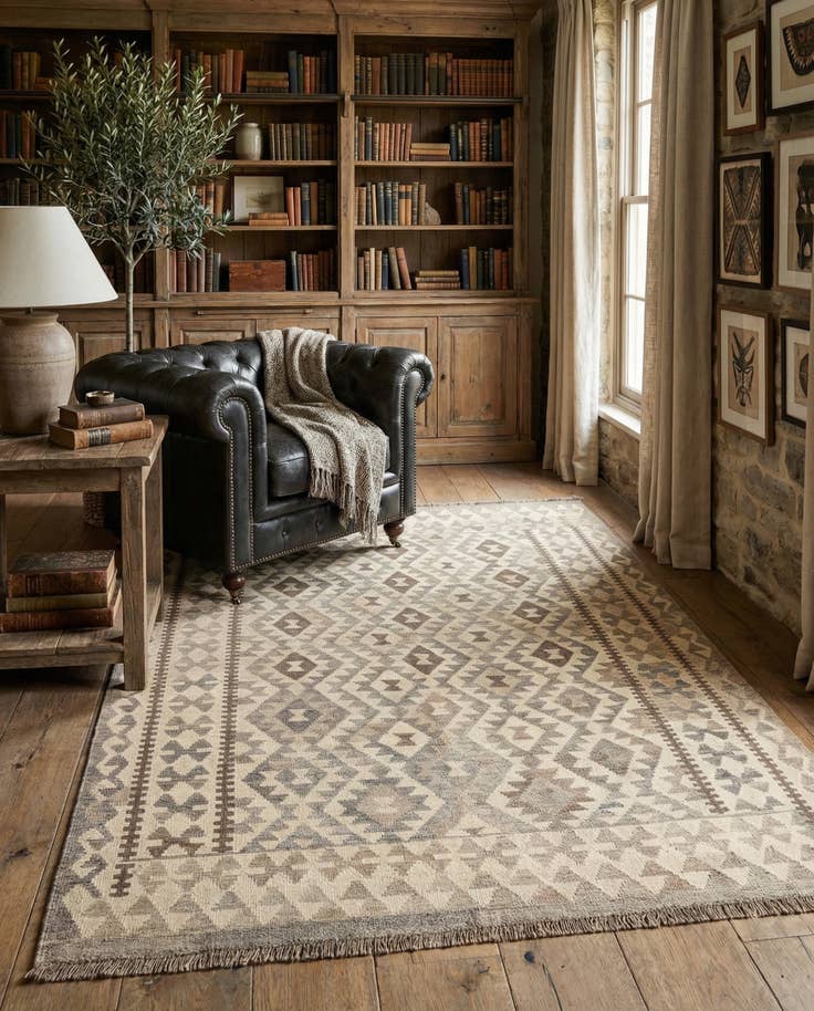 Detail image of 4' 10 x 6' 6 Hand Woven Kilim Maymana Wool Rug