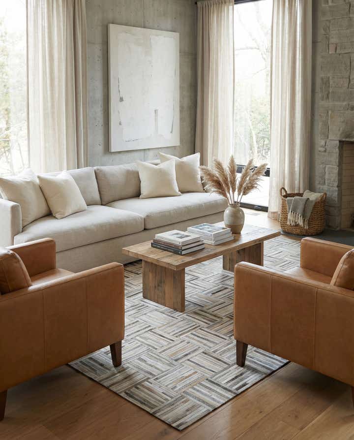 5' x 7' 9 Cowhide Leather Rug