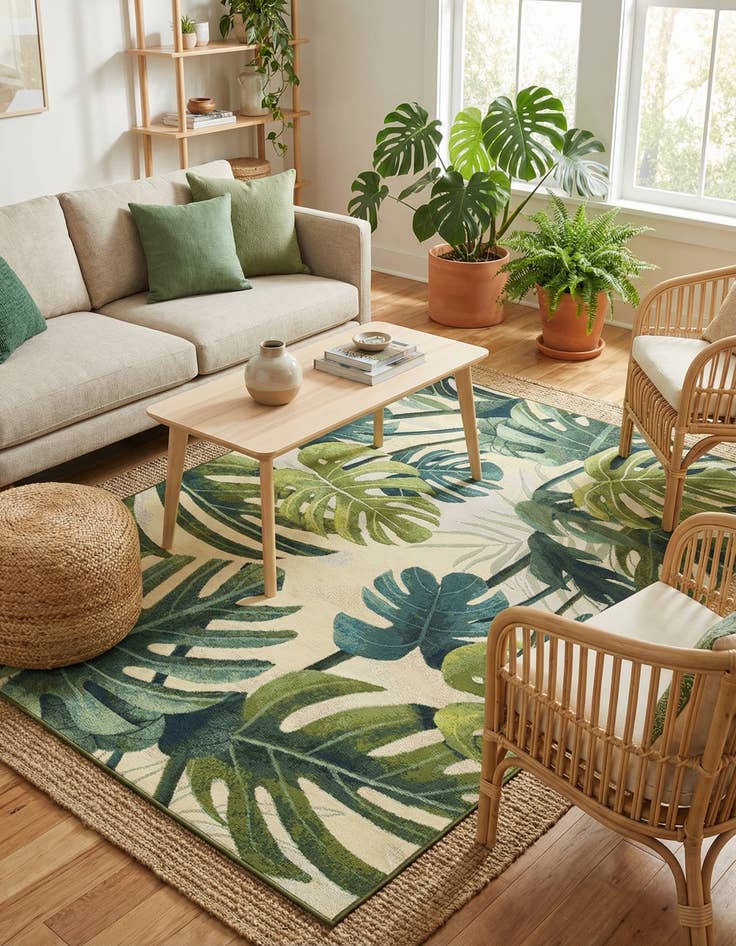 Detail image of 6' x 9'  Washable Botanical Indoor / Outdoor Rug