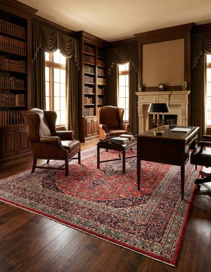 Detail image of 9' 6 x 12' 9 Hand Knotted Mashad Persian Wool Rug