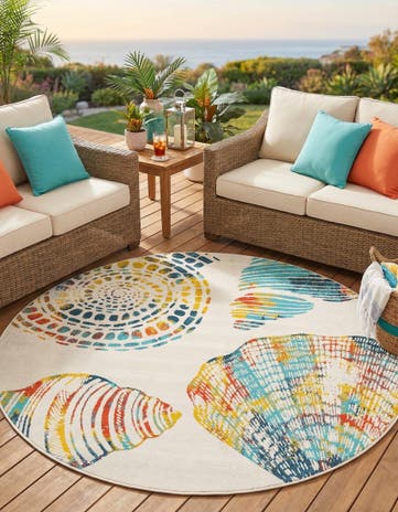 Easy-Clean Coastal Indoor / Outdoor Round Rug