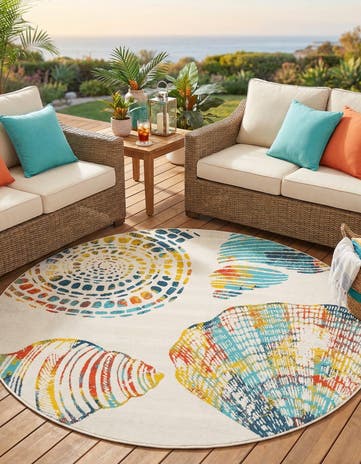 Easy-Clean Coastal Indoor / Outdoor Round Rug