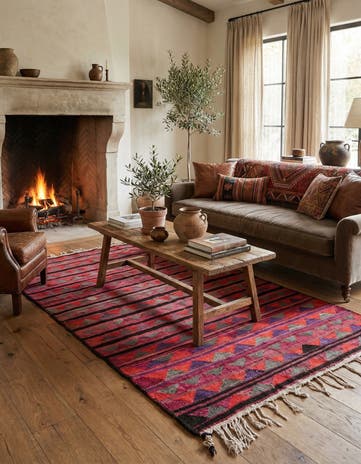 4' 9 x 7' 7 Hand Woven Kilim Fars Wool Rug