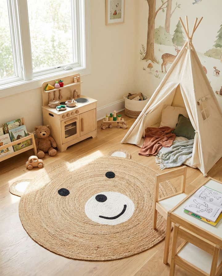 5' 1 x 5' 1 Hand Braided Kids Braided Jute Round Rug