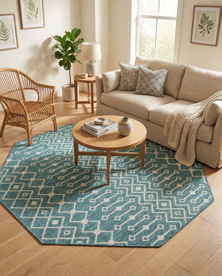 7' 10 x 7' 10 Easy-Clean Lattice Indoor / Outdoor Octagon Rug