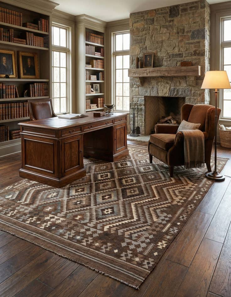 Detail image of  7' x 10'  Hand Woven Kilim Maymana Wool Rug