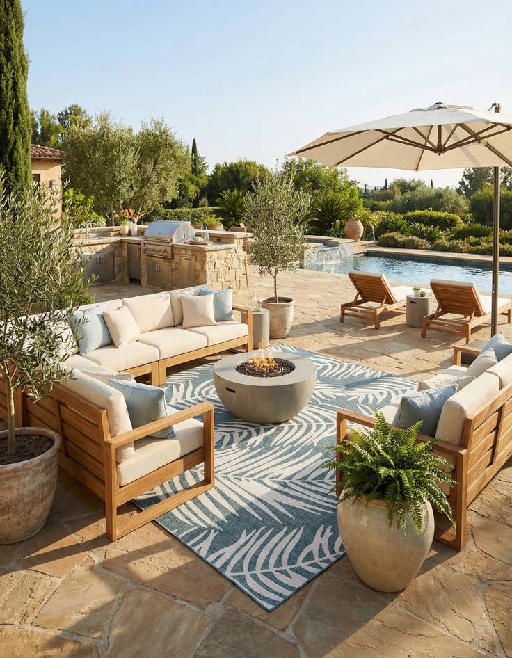 Detail image of 13' x 13' Easy-Clean Botanical Indoor / Outdoor Square Rug