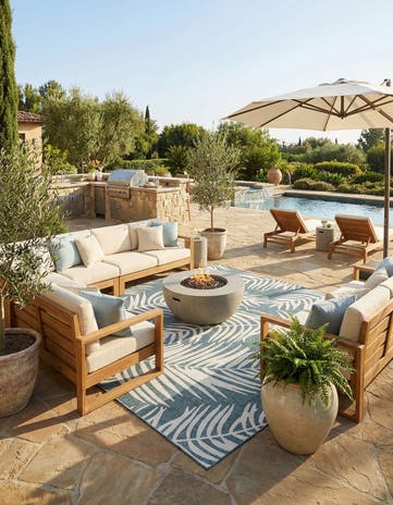 13' x 13' Easy-Clean Botanical Indoor / Outdoor Square Rug
