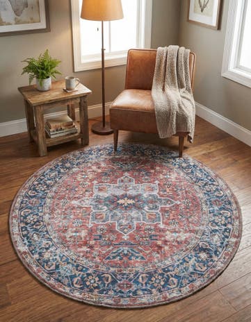 Rust Red Washable Yara Round Rug