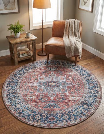 Rust Red Washable Yara Round Rug
