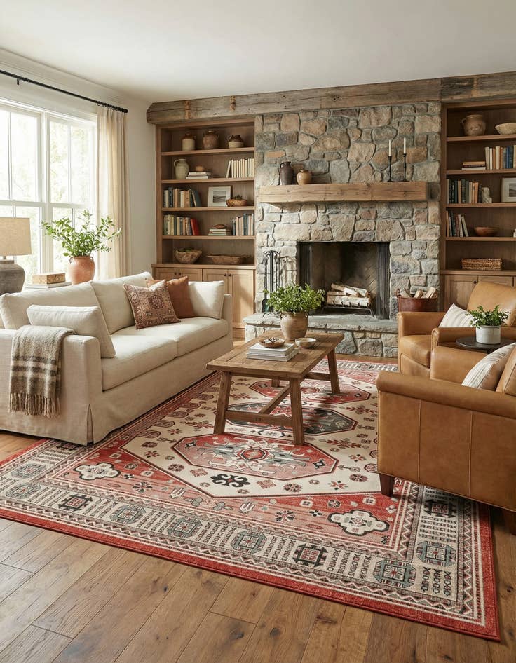 Detail image of  9' x 12'  Washable Traditional Indoor / Outdoor Rug