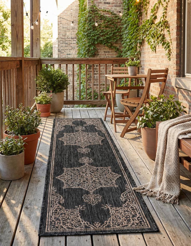 Detail image of 2' x 8'  Washable Traditional Indoor / Outdoor Runner Rug