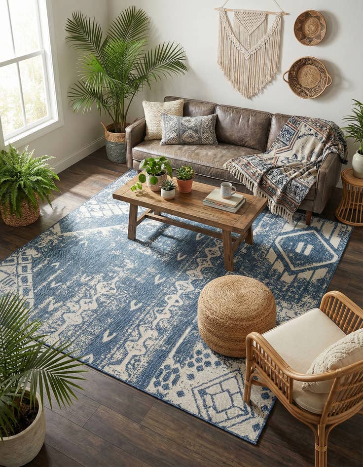 Detail image of 5' 3 x 8'  Washable Bohemian Indoor / Outdoor Rug