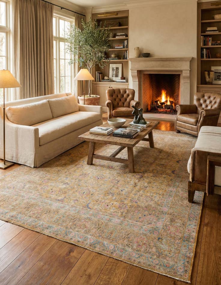 Detail image of  9' 5 x 13'  Hand Knotted Ultra Vintage Persian Wool Rug