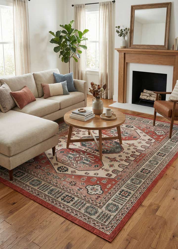 6' x 9' Easy-Clean Traditional Indoor / Outdoor Rug