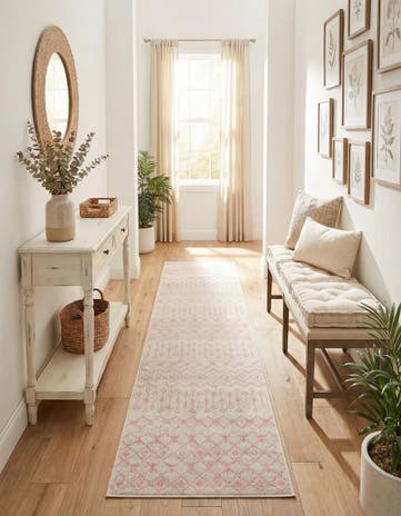 Ivory and Pink Moroccan Trellis Runner Rug
