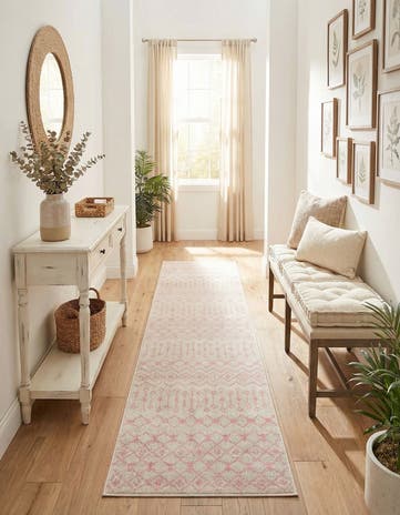 Ivory and Pink Moroccan Trellis Runner Rug