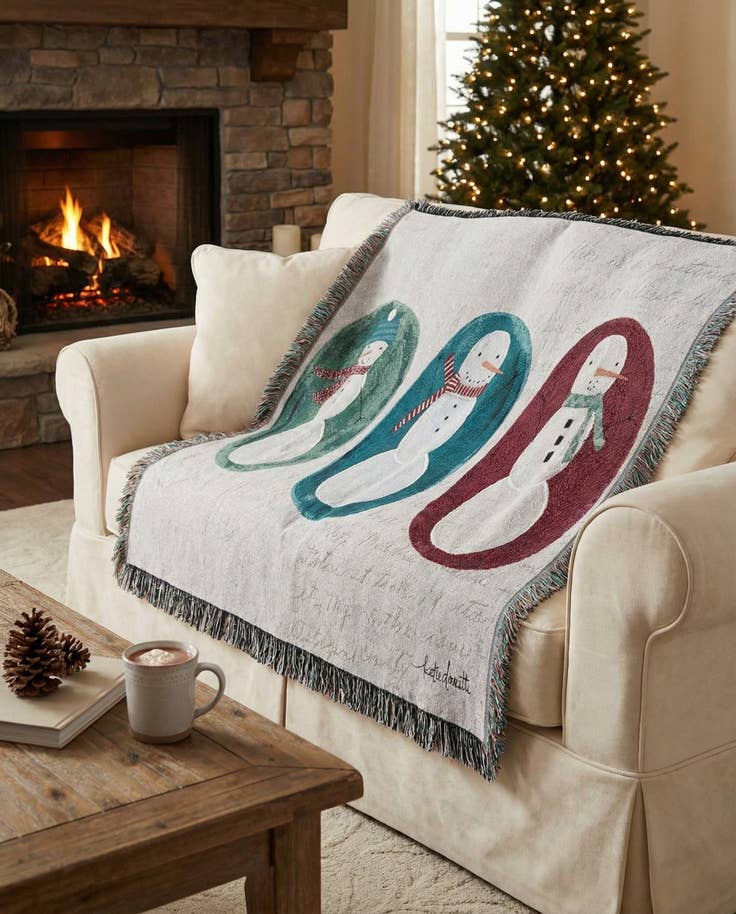 Detail image of 4' 6 x 6' Friendly Snowmen Throw Blanket