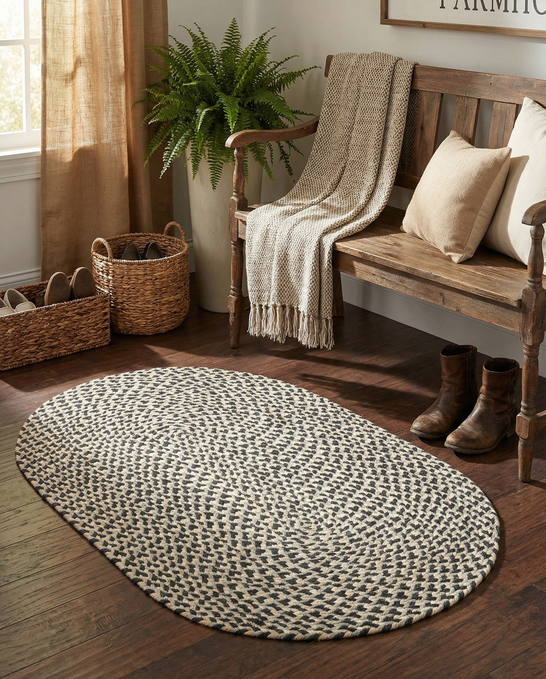  2' x 3' 1  Hand Tweed Braided Jute Oval Rug