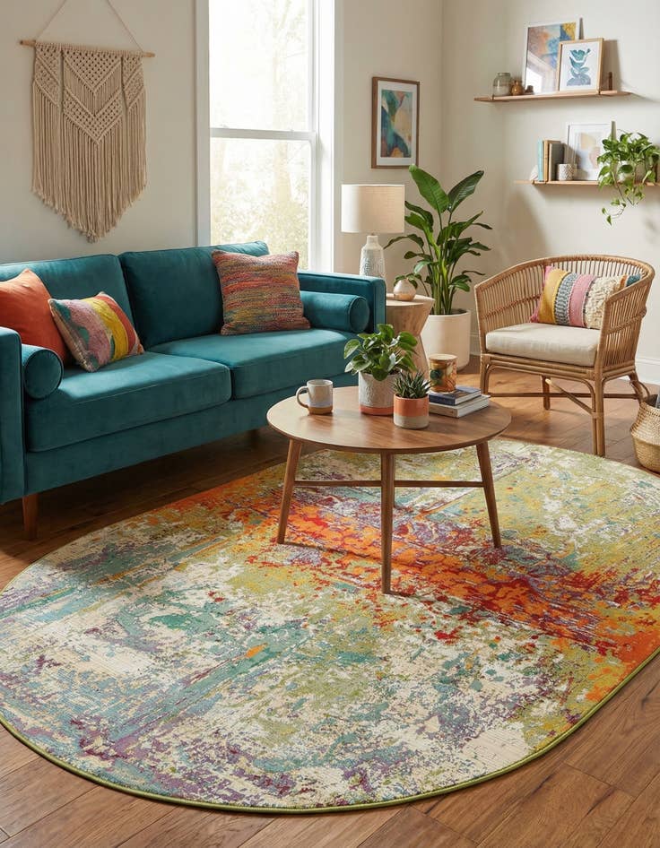 Detail image of 5' x 8'  Washable Modern Indoor / Outdoor Oval Rug