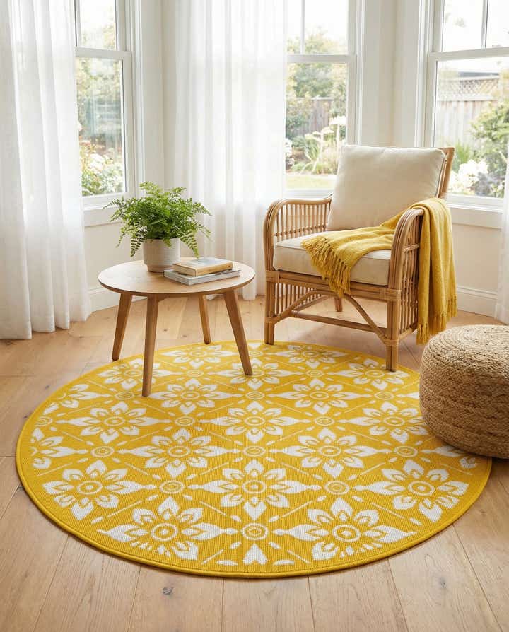 4' x 4' Easy-Clean Trellis Indoor / Outdoor Round Rug