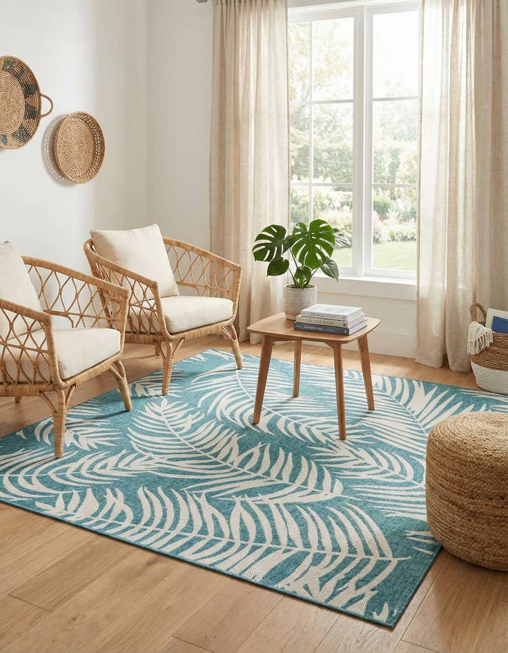 Detail image of 10' x 10'  Washable Botanical Indoor / Outdoor Square Rug