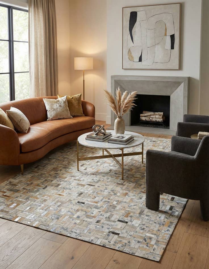 Detail image of 4' 11 x 8' 1 Cowhide Stocks Rug