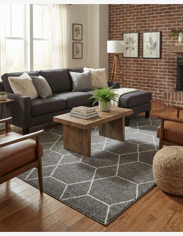 Light Gray Lattice Frieze Rug