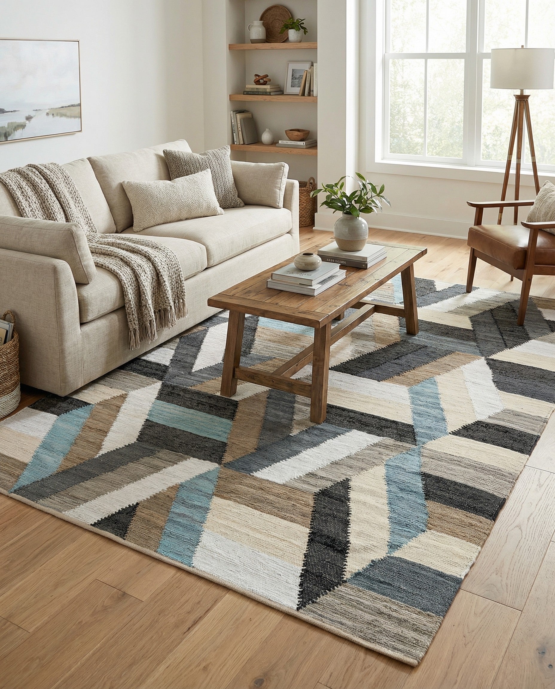 Blue Hand Braided Chindi Cotton Rug