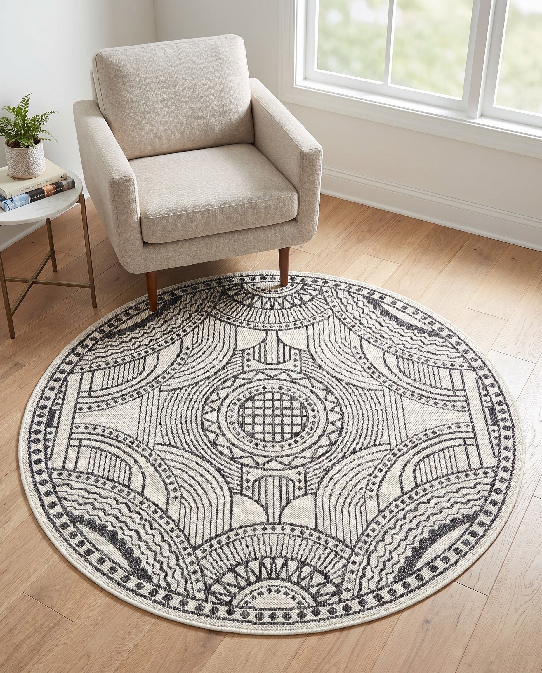 4' 1 x 4' 1 Easy-Clean Traditional Indoor / Outdoor Round Rug