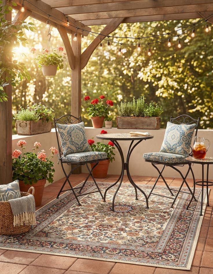 Detail image of 4' 1 x 6' 1  Washable Traditional Indoor / Outdoor Rug