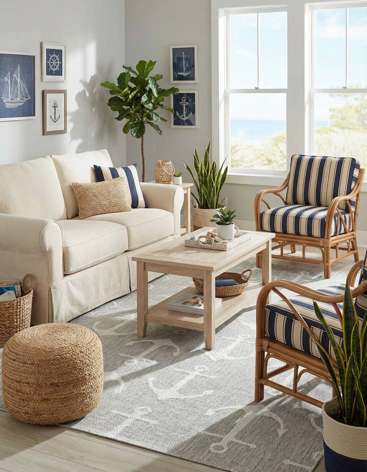 Detail image of  5' 3 x 8'  Washable Coastal Indoor / Outdoor Rug