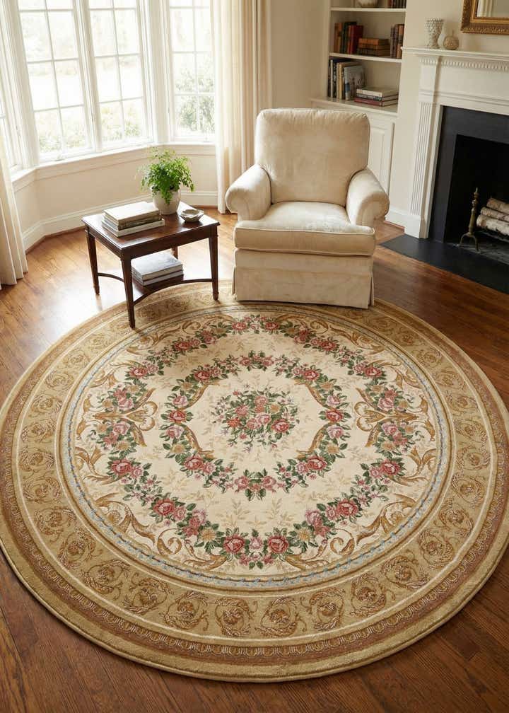 7' 10 x 7' 10 Easy-Clean Traditional Indoor / Outdoor Round Rug