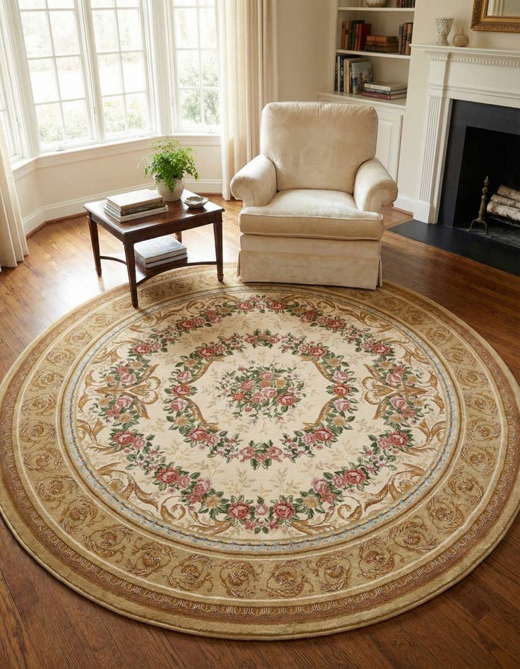 Detail image of  7' 10 x 7' 10  Washable Traditional Indoor / Outdoor Round Rug