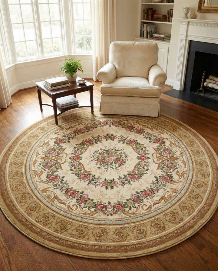 7' 10 x 7' 10 Easy-Clean Traditional Indoor / Outdoor Round Rug