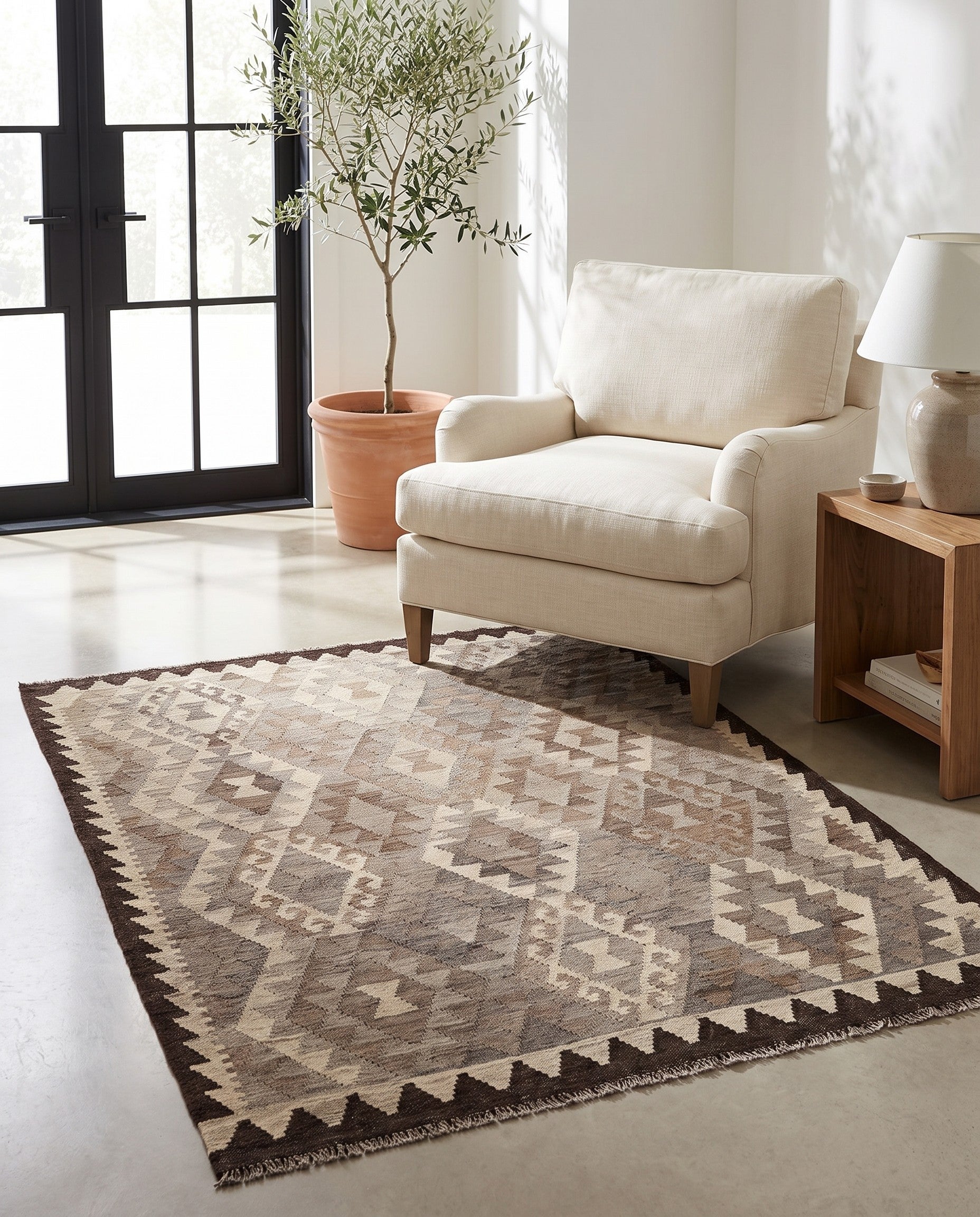 4' 5 x 6' 1 Hand Woven Kilim Maymana Wool Rug