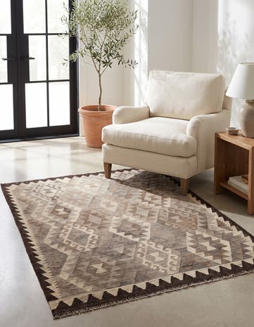 4' 5 x 6' 1 Hand Woven Kilim Maymana Wool Rug