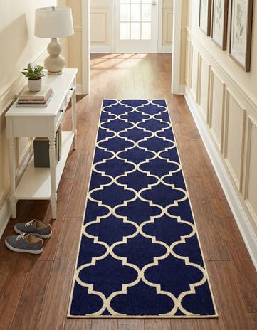 Navy Blue Trellis Runner Rug