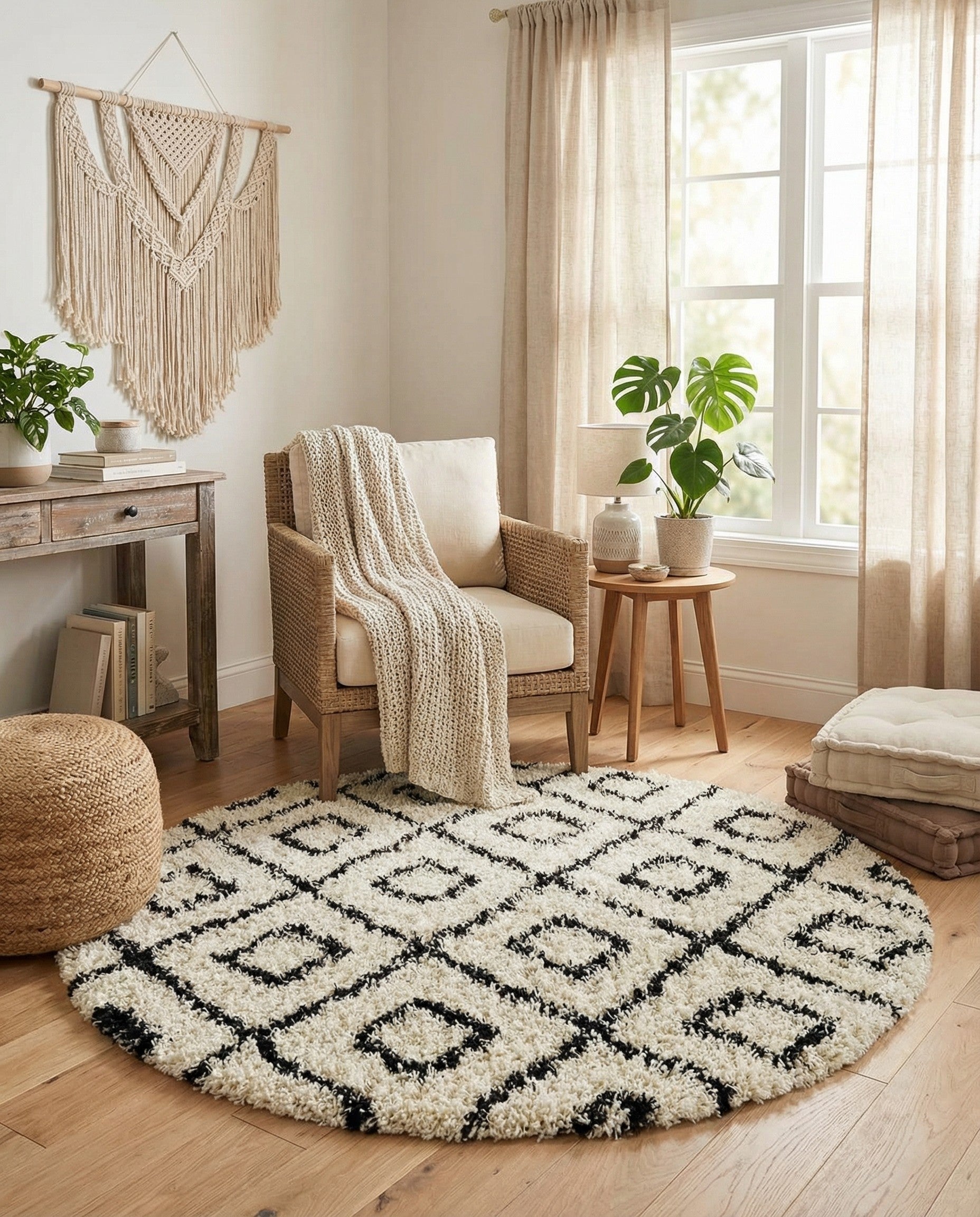  6' x 6' Lattice Shag Round Rug