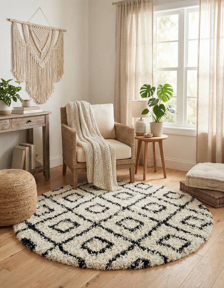 Detail image of  6' x 6' Lattice Shag Round Rug